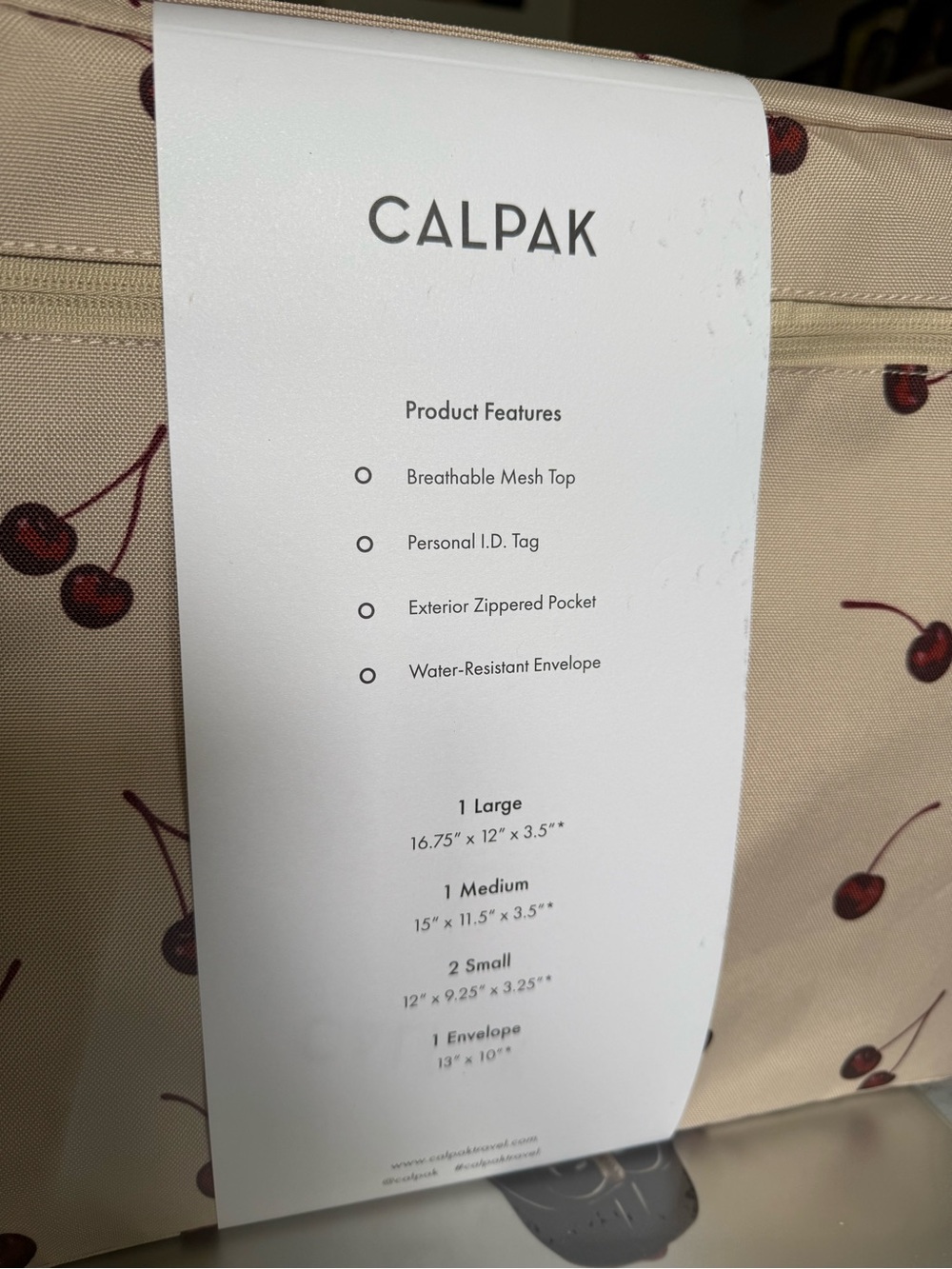 Calpak Oatmeal Cherry Print Packing Cubes NEW - Picture 3 of 3